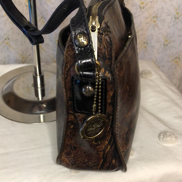 PATRICIA NASH 10th Anniversary dark brown stone design print leather crossbody. - Picture 5 of 16